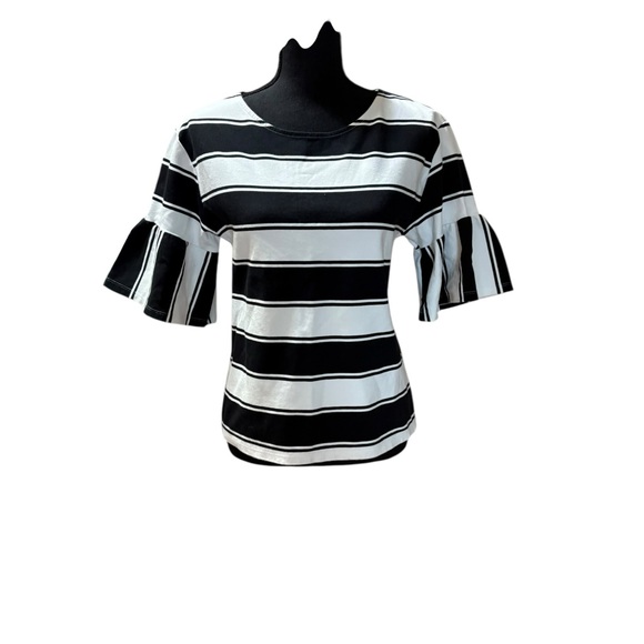 M&S black & white striped top featuring short, flared sleeves and a relaxed fit. - Picture 1 of 6